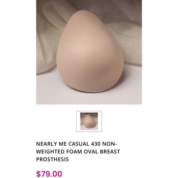 NEARLY ME CASUAL 430 NON-WEIGHTED FOAM OVAL BREAST PROSTHESIS - Picture 1 of 10